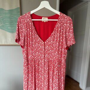 Sézane Robe Valou in Imprimé Marguerite Fond Rouge